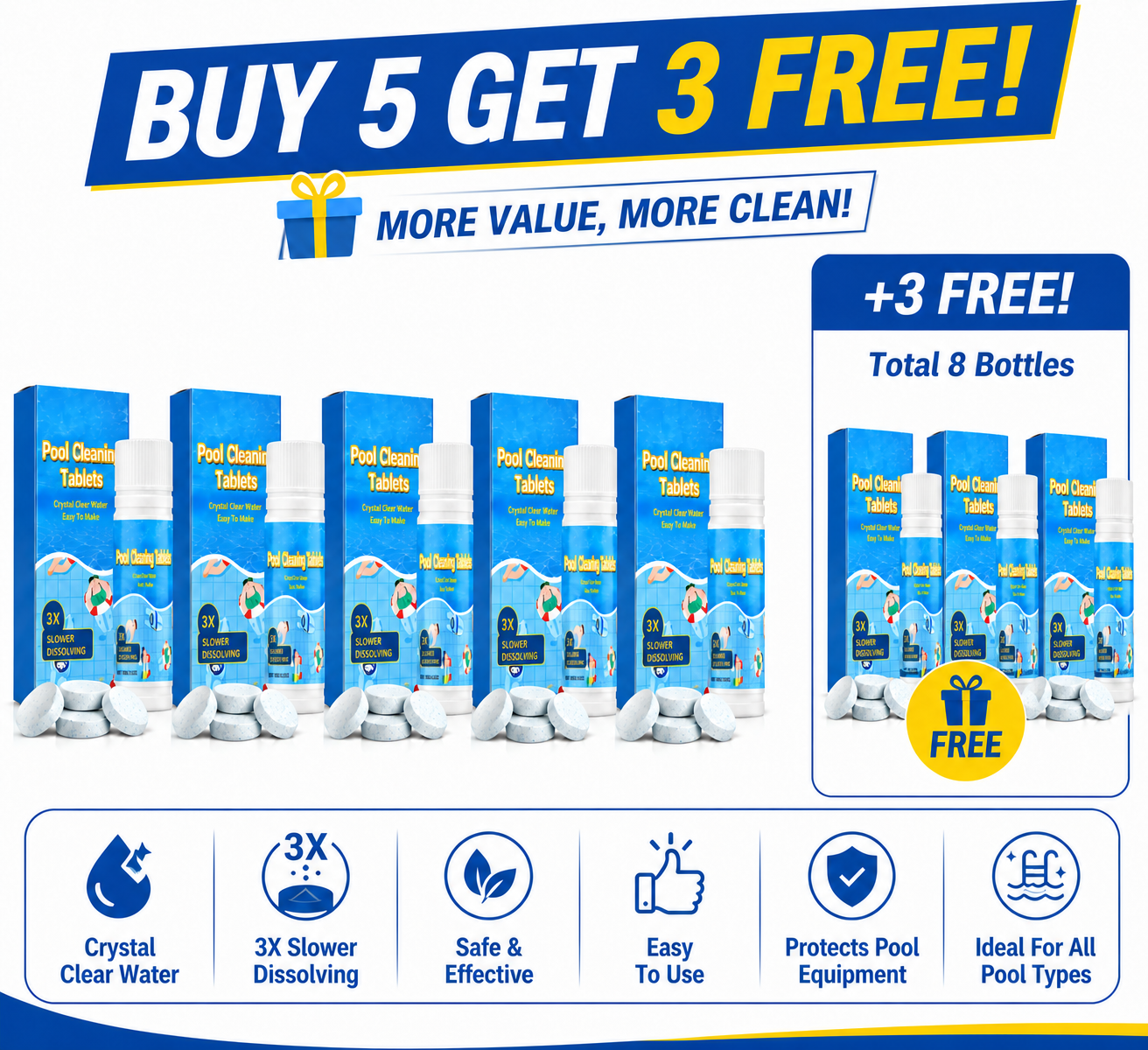 🏊 Crystal Clear Pool All Season Long Pool🏊 Cleaning Tablets