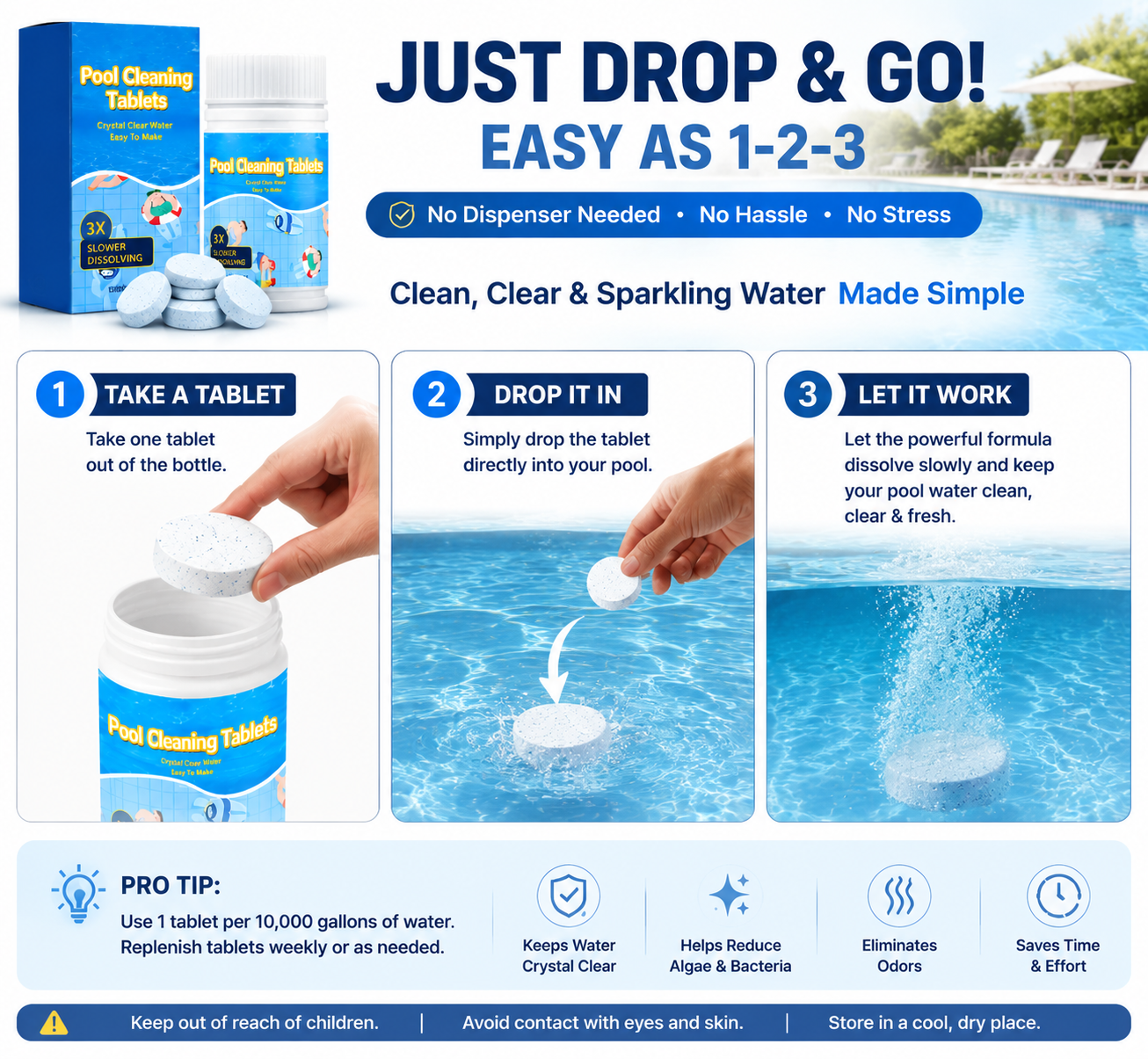 🏊 Crystal Clear Pool All Season Long Pool🏊 Cleaning Tablets
