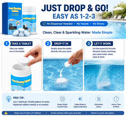 🏊 Crystal Clear Pool All Season Long Pool🏊 Cleaning Tablets